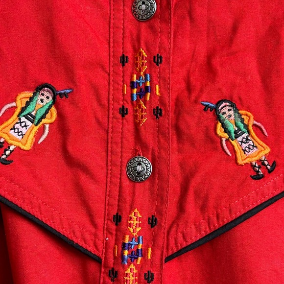 Baxter and Wells Red Embroidered Bead Embellished Western Shirt Women's Size L - Picture 5 of 13